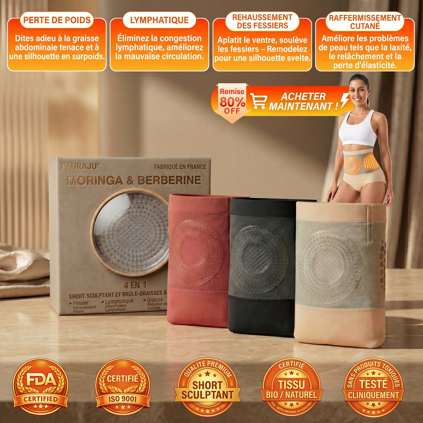 Boutique Officielle | 💪🦾 𝐏𝐀𝐔𝐑𝐀𝐉𝐔® 2026 Short Sculptant & Brûle-Graisses 4-en-1 aux Micro-Particules de Moringa & Berbérine LYJ