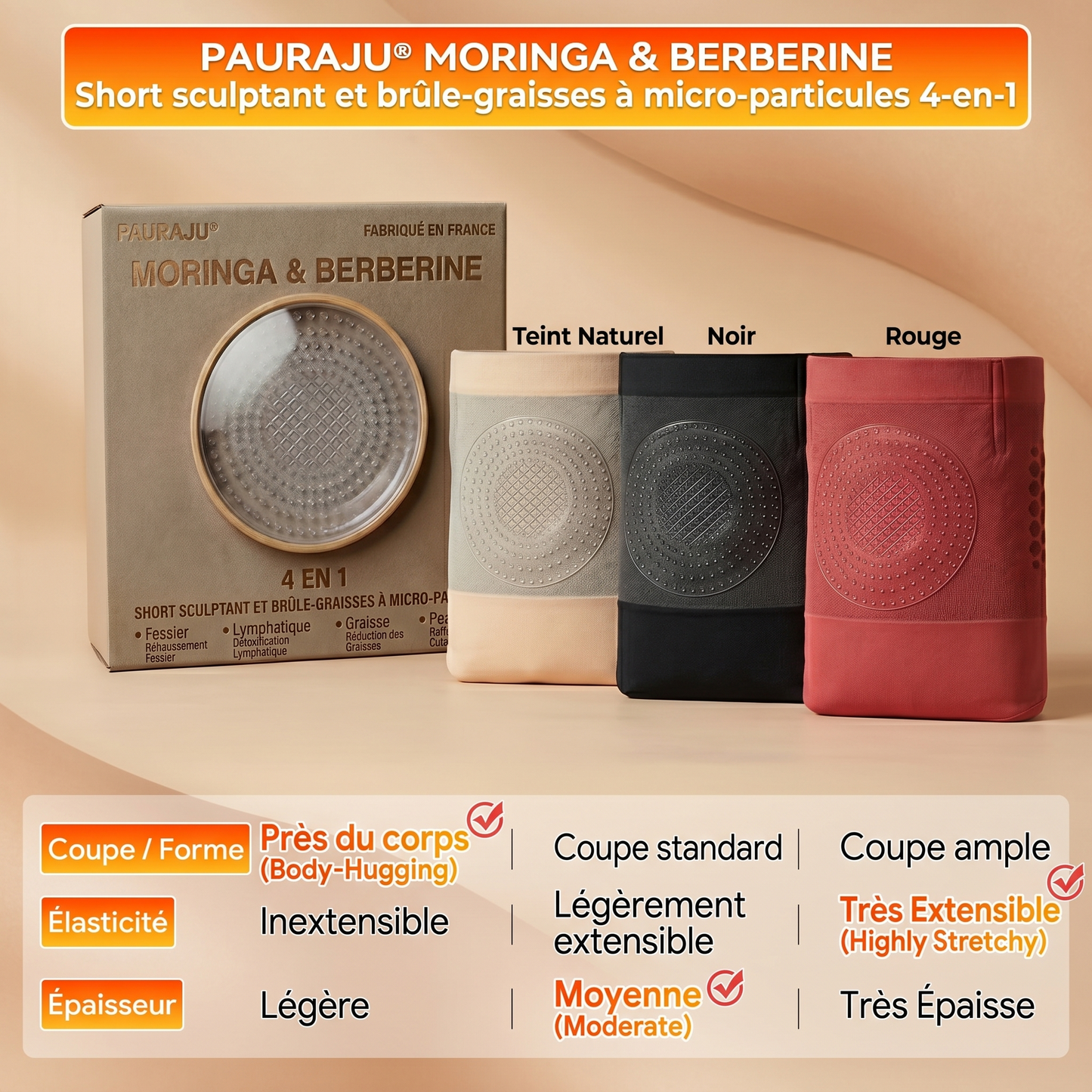Boutique Officielle | 👯‍♀️👯‍♂️ 𝐏𝐀𝐔𝐑𝐀𝐉𝐔® 2026 Short Sculptant & Brûle-Graisses 4-en-1 aux Micro-Particules de Moringa & Berbérine LYJ